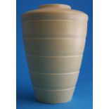 A Wedgwood Keith Murray straw coloured tapering vase with concentric bands, blue printed mark,