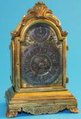 A small brass French carriage clock, D La Royan A Paris, the silvered dial below a subsidiary