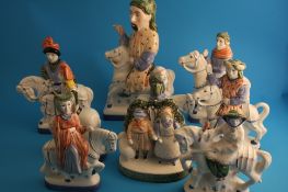 A collection of 19 Rye Pottery figures "Canterbury Tales", blue printed marks and some labelled.