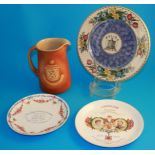 A boxed Presentation Maling plate, a 'British Women's Temperance Association' plate, a Coronation