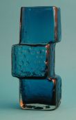 A Whitefriars kingfisher blue Drunken Bricklayer vase, designed by Geoffrey Baxter.20 cm high