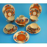 A Clarice Cliff Newport Pottery Bizarre "Crocus" pattern tazza, and 5 side plates, 4 cups and