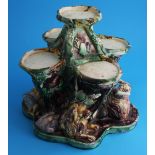 A 19th century French Majolica 'Oyster' table centrepiece decorated with a pair of lions and two