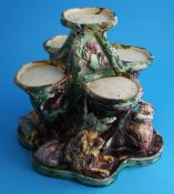 A 19th century French Majolica 'Oyster' table centrepiece decorated with a pair of lions and two