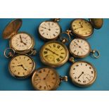 A collection of eight pocket watches to include one military watch, three silver and a RNIB