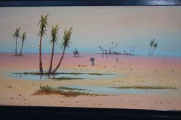 J. MontiPairWatercolourSigned'Egyptian desert scenes'19 cm x 39 cm