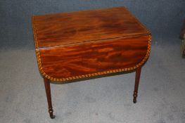 A 19th century mahogany drop flap table with Greek key and satinwood banding to the edge, single