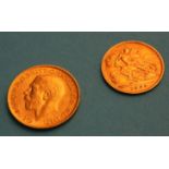 A Sovereign dated 1911 and a half sovereign dated 1908.Weight 12 grams
