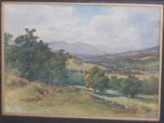Charles A Sellar1856-1926WatercolourSigned"Scottish landscape with figures on the hillside"28 cm x