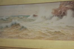 Ernest StuartAct. circa 1889-1915WatercolourSigned"Coastal landscape with rough seas"25.5 cm x 75