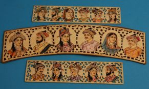 A set of three late 19th / early 20th century Indian painted plaques painted on pierced ivory