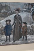 Patience ArnoldWatercolourSigned"Winter landscape, mother with her two daughters"39 cm x 45 cm