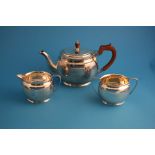 A silver three piece tea set, Sheffield 1942, maker's mark Roberts and Belk Ltd.Total weight 10650