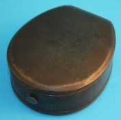 A small Georgian horseshoe shaped hinged metalwork box and cover, inscribed and dated 1730.9 cm