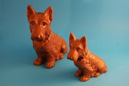 A large Sylvac West Highland Terrier in brown, impressed mark number 1209, 29 cm high; and a small