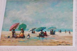 Donald Stockton-SmithOil on canvasSigned"Figures on the beach"25 cm x 29 cmThe paintings of Donald