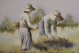 Giampietro Tugnoli  Oil on canvas   Signed  "Harvest time"  51 cm x 71 cm