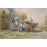 James William Booth RCA  1867-1953  Watercolour  Signed  "Old fashioned harvest"  27 cm x 36 cm