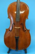 A late 19th/early 20th century cello possibly German, bears label "Antonius Stradiuarius Cremonensis