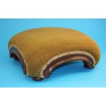 A Victorian mahogany footstool with green overstuffed top each side with scrolled ends, supported on