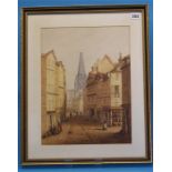 Downé  Watercolour  Signed  Dated 1858  "French street scene"  40 cm x 30 cm