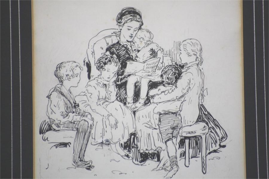 Kate Elizabeth Olver 1881-1960, Drawing, Unsigned, 'Nanny reading Pilgrim's Progress', 16 cm x 16 - Image 2 of 2
