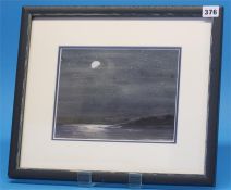 Robert Pollard  Watercolour  Signed  "Moonlight over the Devon coast"  17.5 cm x 23 cm
