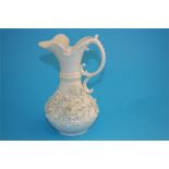 A large Belleek "Aberdeen" jug with applied flower decoration, printed second black mark.  23 cm