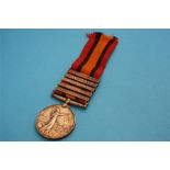 A Queen's South Africa Medal, Anglo Boer War 1899-1902 with red, blue and orange ribbon; with five