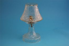 A cut glass table lamp and shade.  28 cm high