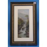 George Law Beetholme  c.1830-c.1880  Watercolour  Signed  "Landscape with waterfall"  37 cm x 15 cm