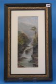 George Law Beetholme  c.1830-c.1880  Watercolour  Signed  "Landscape with waterfall"  37 cm x 15 cm