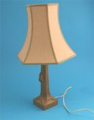 A Robert "Mouseman" Thompson oak table lamp with large carved mouse and square base.  26 cm high