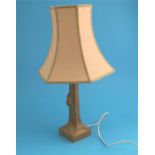 A Robert "Mouseman" Thompson oak table lamp with large carved mouse and square base.  26 cm high