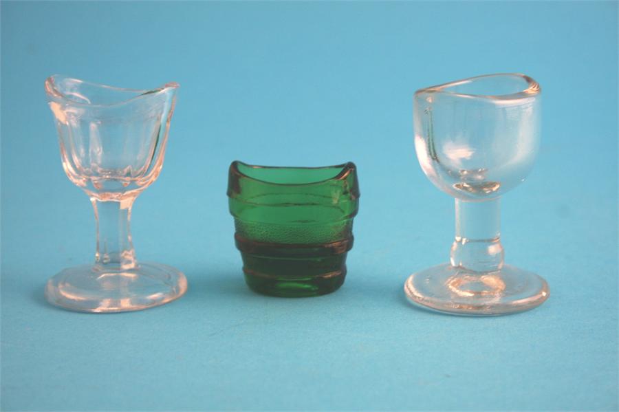 A collection of glass eye baths, seven green, one blue and 3 clear glass. (11) - Image 4 of 4