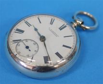 A Gentleman's silver pocket watch with enamelled dial, subsidiary dial, E. Wakefield, Gateshead.