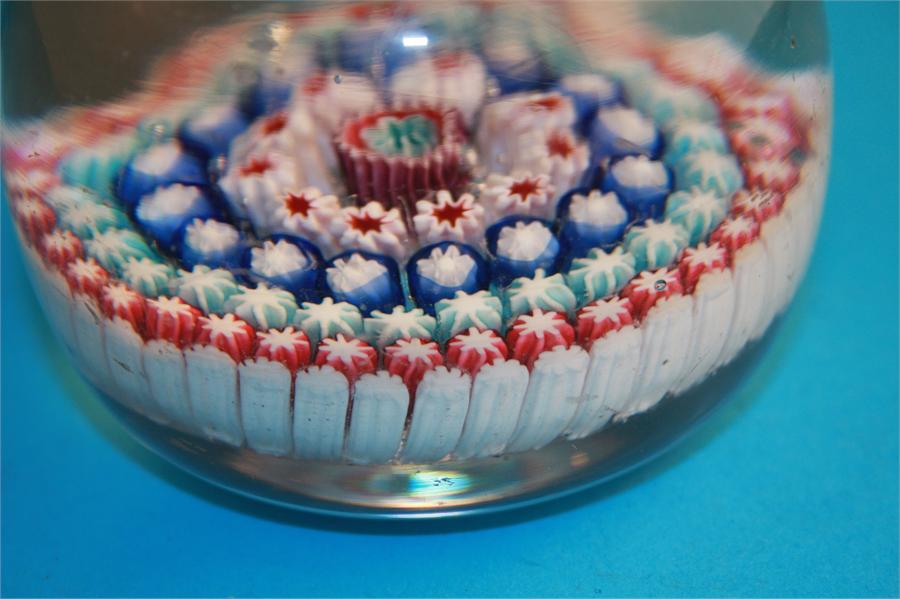 A Victorian glass millefiori paperweight with central coloured cane and four concentric bands of - Image 2 of 4