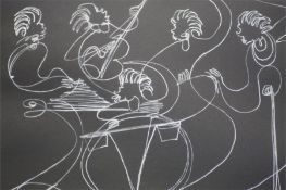 Elena Ivanova  White flowmaster pen on black paper  Signed with monogram  "This is Jazz"  20 cm x 28