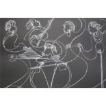 Elena Ivanova  White flowmaster pen on black paper  Signed with monogram  "This is Jazz"  20 cm x 28