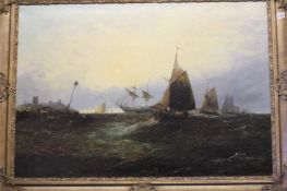 William Cullcott Knell  1830-1880  Oil on canvas  Signed verso  Dated 1857 verso  "Shipping in a