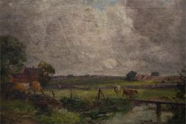 John Falconar Slater  1857-1937  Oil on canvas  Signed  "Dunns Farm, North Shields"  50 cm x 75 cm