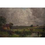 John Falconar Slater  1857-1937  Oil on canvas  Signed  "Dunns Farm, North Shields"  50 cm x 75 cm