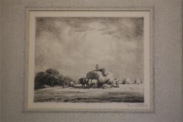 Tom Whitehead  1886-1959  Etching  Signed  "Loading hay"  24 cm x 29 cm
