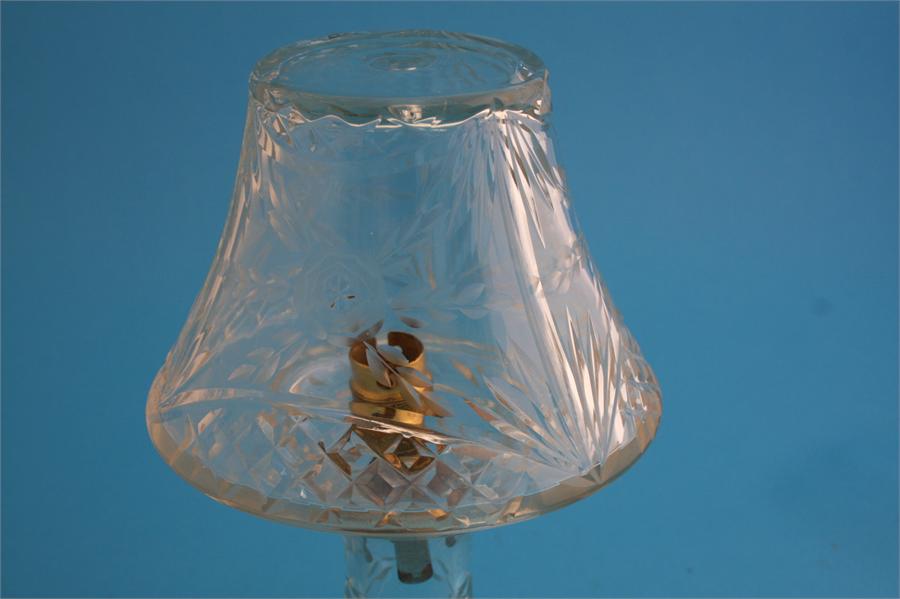 A cut glass table lamp and shade.  28 cm high - Image 2 of 2