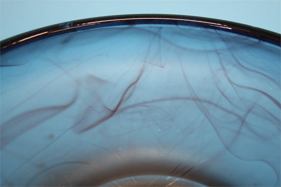 A Davidsons purple cloud glass bowl and stand on a blue ground and another bowl on a pale green - Image 2 of 5