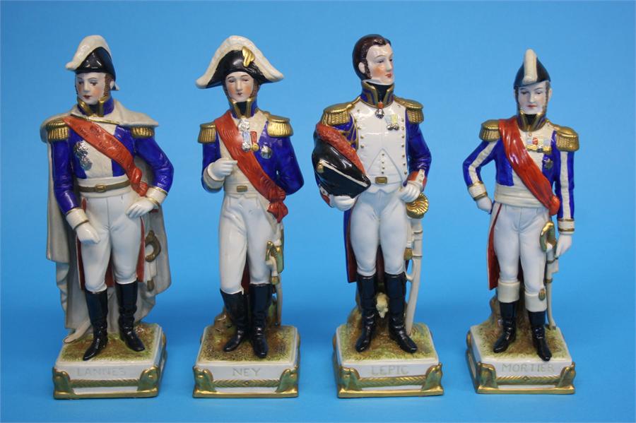 A set of eight German porcelain military figures stamped Made in GDR; four Capo Di Monti figures and - Image 6 of 11