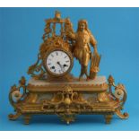 A late 19th/early 20th alabaster French gilt clock with 8 day movement, enamelled dial and strike