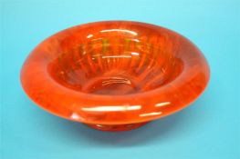 A rare Davidsons orange cloud glass circular shallow bowl.  20 cm diameter