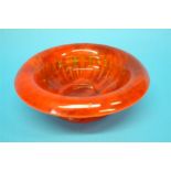 A rare Davidsons orange cloud glass circular shallow bowl.  20 cm diameter