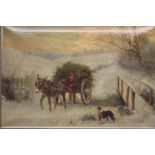 Wilson Hepple 1854-1937  Oil on canvas  Indistinctly signed  "Winter landscape with young boy on a